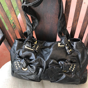 Tohe FZND Black Leather Satchel Bag Handbag